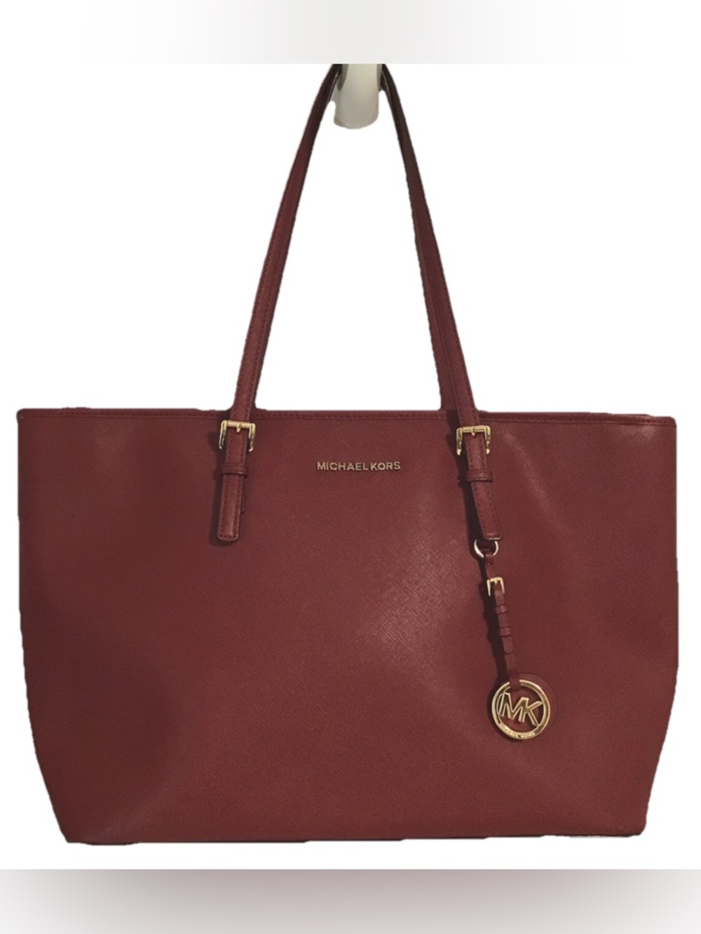 Michael Kors Bordeaux Tote Bag Gold Hardware Logo Accent Inner Pocket Laptop